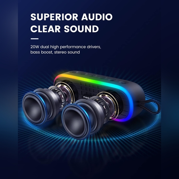 New MEGUO 20W Portable Wireless Speaker, IPX7 Waterproof, 24H Playtime! - Picture 6 of 9